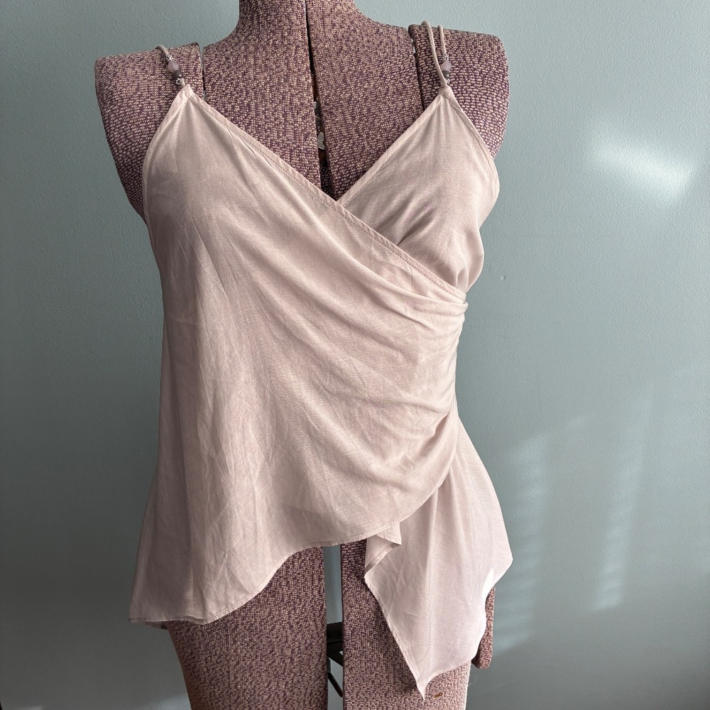 Zara Women's Small Light Gray Asymmetric Backless Beaded Blouse